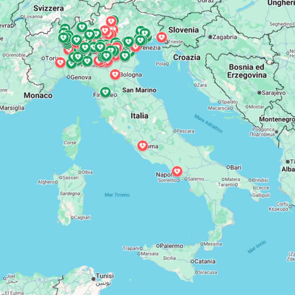Mappa delle sedi Labzerouno in Italia e Svizzera con punti di localizzazione.